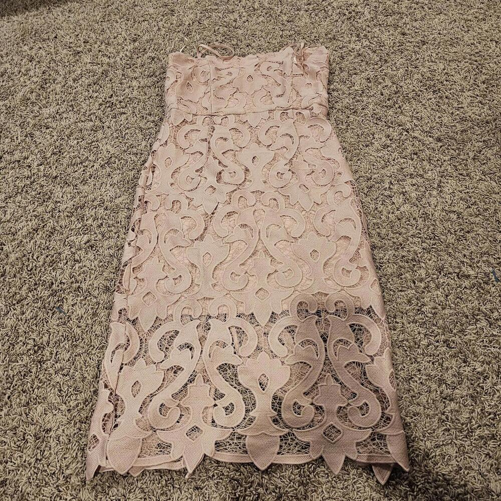 Bardot Lina‎ Lace Sheath Dress Womens 8 Pink Midi Square Neck Formal Wedding